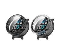 QJONSIU Coque PC Dur Compatible avec Amazfit Active Max avec Verre Trempé Film, 2 Pack Coque de Protection Anti-rayures-Noir Transparent