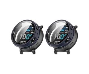 QJONSIU Coque PC Dur Compatible avec Amazfit Active Max avec Verre Trempé Film, 2 Pack Coque de Protection Anti-rayures-Bleu