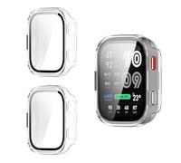 QJONSIU Coque PC Dur Compatible avec Amazfit Bip Max avec Verre Trempé Film, 2 Pack Coque de Protection Anti-Rayures-Transparent