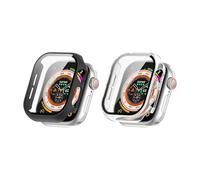 QJONSIU Coque PC Dur Compatible avec Apple Watch Series 11 46mm avec Verre Trempé Film, 2 Pack Coque de Protection Anti-Rayures-Noir Transparent