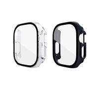 QJONSIU Coque PC Dur Compatible avec Apple Watch Ultra 3 avec Verre Trempé Film, 2 Pack Coque de Protection Anti-Rayures-Noir Transparent