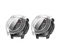 QJONSIU Coque PC Dur Compatible avec Garmin Instinct 3 50mm avec Verre Trempé Film, 2 Pack Coque de Protection Anti-Rayures-Transparent