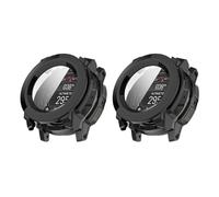QJONSIU Coque PC Dur Compatible avec Garmin Instinct 3 50mm avec Verre Trempé Film, 2 Pack Coque de Protection Anti-Rayures-Noir