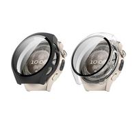 QJONSIU Coque PC Dur Compatible avec Huawei Watch 5 46 mm avec Verre Trempé Film, 2 Pack Coque de Protection Anti-Rayures-Noir Transparent