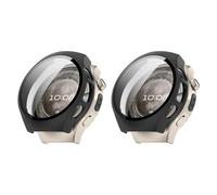 QJONSIU Coque PC Dur Compatible avec Huawei Watch 5 46 mm avec Verre Trempé Film, 2 Pack Coque de Protection Anti-Rayures-Noir