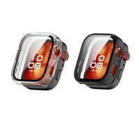 QJONSIU Coque PC Dur Compatible avec Huawei Watch Fit 4 Pro avec Verre Trempé Film, 2 Pack Coque de Protection Anti-Rayures-Noir Transparent