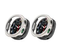 QJONSIU Coque PC Dur Compatible avec Samsung Galaxy Watch 9 40mm, 2 Pack Anti-Rayures Protection Case, Bling Diamond-White