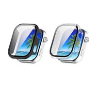 QJONSIU Coque PC Dur Compatible avec Xiaomi Redmi Watch 6 avec Verre Trempé Film, 2 Pack Coque de Protection Anti-Rayures-Noir Transparent