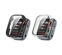 QJONSIU Coque PC Dur pour Huawei Watch D2 avec Verre Trempé, [2-Pack] Coque de Protection Anti-Rayures Compatible avec Huawei Watch D2-Noir Transparent