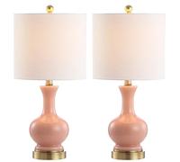 QJRGUY 21,5" Table Lamp Minimaliste Moderne avec Tige de Broyage Plaque Lampe Gris Métal LED Set De 2 Pièces pour Chambre, Bureau Livre à Range (Coral Feuilleau/Or Doré)