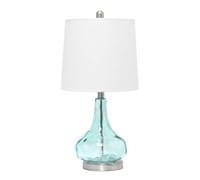 QJRGUY 23,25 pouces Lampre de couleur moderne en verre avec ombrière en tissu blanc - table de nuit, étagère de chambre, pièce à vivre. Idéal pour des chambres d'hôtel, des dortoirs, des bureaux (Vert