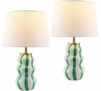 QJRGUY Lampes en céramique Modernes avec plumeaux de Lin pour la Chambre, Bureau ou Salle de Bain (Vert Blanc, Bleu Blanc)