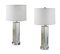 QJRGUY Table Lamp 2-Piece Set with Touch Dimming and USB Ports for Bedroom and Home Use - Silver Mirror Finish