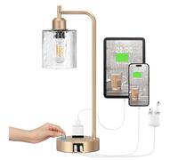 QJRGUY Table Lamp avec Éclaboussière en Verre Éclairable Port USB/C, Idéale pour la Salle à Manger, Le Bureau ou la Chambre à Coucher (Bleu)