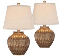 QJRGUY Table Lamp Style, Textured Fabric Drum Shade, Multi-Functional Bronze Decor for Bedroom and Living Room (Bronze)