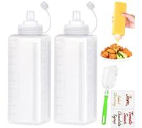 qjuwhua 2 Pièces Bouteille Sauce 1000ml Pipette Cuisine Plastique Flacon Sauce Squeeze Bottle Transparent Souple Réutilisable avec Pinceau et Étiquette pour Condiments Ketchup Mayo BBQ Huile D'Olive