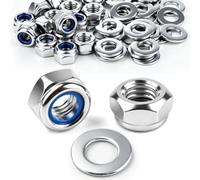 qjuwhua 20 Ecrou M12 Frein Ecrous Nylstop DIN 985+20 Rondelle M12 DIN 125 | Écrou Autobloquant Hexagonal en Acier au Carbone Blocage avec Rondelle pour Vis Tiges Filetées pour Réparation et Montage