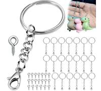 qjuwhua 40 Pcs Attache Porte Clef Anneau Porte Clé 20 Pcs Keychain Kit avec Chaine Fermoir Bracelet 20 Pcs Crochet A Visser Porte Fabriquer 25mm Crochet pour DIY Bricolage Bijoux Argenté