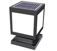 QJUZO Lampadaire Solaire Extérieur LED - Lampe Pilier de Jardin Étanche 6000K Noir Carré pour Portail, Cour, Véranda - Ø15cm