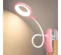 QJUZO Lampe de Lecture LED à Pince pour Enfant, Lampe de Bureau Rechargeable USB avec Col Flexible 360°, 3 Modes d'Éclairage, Lampe de Chevet pour Lire au Lit,Rose