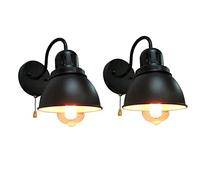 QJUZO Vintage Appliques Murales avec Interrupteur À Tirette,Rétro Industrielle Lampe Murale Cuisine Lampe De Mur en Fer Noir, E27 Éclairage Mural pour Chevet Salle De Bains Salle À Manger Couloir