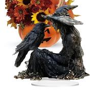 Qkbuza Décoration de bureau d'Halloween en acrylique 2D - Corbeau de sorcière - Panneau de table effrayant pour salle de bain, chambre à coucher, cuisine, étagère, voiture, maison, table de chevet