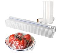 Qkbuza Distributeur de film alimentaire, cutter de feuilles d'aluminium, avec ventouse adhésive, réutilisable, pour mur, cuisine, stockage des aliments, emballage de viande