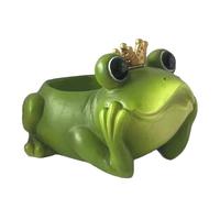 Qkbuza Jardinière en forme de grenouille | Grenouille avec couronne en résine | Porte-ustensiles, décoration d'intérieur, vase décoratif, récipient de jardin pour terrasse, pelouse