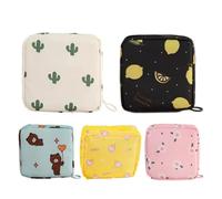 Qkbuza Lot de 5 sacs menstruels pour adolescentes - Sac de rangement pour serviettes hygiéniques avec fermeture éclair - 12 x 12 cm - Portable - Joli porte-tampon pour l'école, les voyages, le bureau