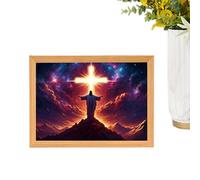 Qkbuza Lumière Peinture Jésus - 4D Cadre LED du Christ - Décoration Religieuse Chrétienne LED pour Maison Église Salon Chambre Noël Anniversaire Cadeau Femmes Hommes