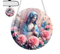 Qkbuza Ornements de la Vierge Marie - Ornements plats en acrylique pour sapin de Noël - Décoration de fenêtre en forme de mère Marie pour intérieur et extérieur - Panneau d'art rond pour femme