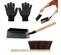 Qkbuza Pelle de Cheminée pour Cendres,Accessoires De Nettoyage À Manche en Bois Résistant,Ensemble Balai Et Pelle À Poussière pour Cheminée | pour Intérieur Extérieur Balayage Poussière