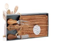 Qkbuza Planche à Fromage | Serveurs Fromage - Plateau Viande Carré Bois avec Couverts et Étiquette Merci | pour Mariage Noël Maison Famille Fête Housewarming