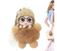 Qkbuza Porte-clés petite fille pour sac à dos, porte-clés pour filles - Beaux accessoires de porte-clés grands yeux,Joli pendentif de aux grands yeux, portant des lunettes, une écharpe, un chapeau