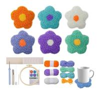 Qkbuza Punch Needle Kit de Dessous Verre pour Broderie D'Aiguille de Poinçon Adulte, 6 Kits d’Œuvres d’Art de Fleurs