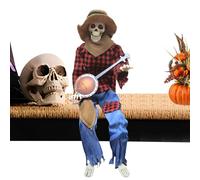 Qkbuza Squelette Halloween - 60 cm Squelette Animé Banjo - Décor Musical Articulé pour Fête Intérieur Extérieur Maison Hantée Automne