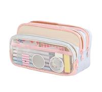 Qkbuza Trousse Scolaire en Toile Trousse À Crayon avec 3 Compartiments 21x12x8cm Joli Sac À Crayons De Grande Capacité Trousses De Maquillage Organisateur pour Stylos pour Filles Garçons