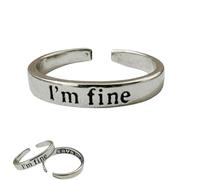 QKCQQTS Bague ouverte simple pour homme et femme, avec message secret « Je vais bien/Sauvez-moi » pour soulager l'anxiété. (Silver)