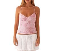 QKCQQTS Débardeur Dos Nu Scintillant Style années 2000 pour Femme, col en V, orné de Perles, idéal pour l'été, Les Festivals, Les soirées ou Les Occasions spéciales. (Pink,Grand)