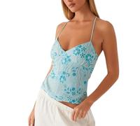 QKCQQTS Débardeur Dos Nu Scintillant Style années 2000 pour Femme, col en V, orné de Perles, idéal pour l'été, Les Festivals, Les soirées ou Les Occasions spéciales. (Blue,S)