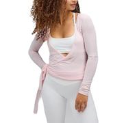 QKCQQTS Haut Court Cache-cœur à Manches Longues Style années 2000 pour Femme, col V Profond, Coupe ajustée, Style féerique, idéal pour Le Yoga et l'entraînement. (Pink,S)