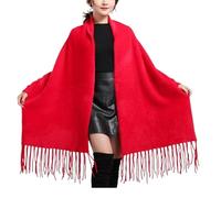 QKCQQTS Manteau Poncho décontracté à Pompons Ouvert sur Le Devant, châle en Velours Imitation Vison pour Femme avec Manches et Cape en Peluche (Red,One Size)