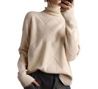 QKCQQTS Pull à col roulé en Cachemire pour Femme, Nouveau Style 2024, Couleur Unie, Automne et Hiver, Pull extérieur Ample et épais (Beige,S)