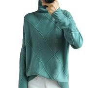 QKCQQTS Pull à col roulé en Cachemire pour Femme, Nouveau Style 2024, Couleur Unie, Automne et Hiver, Pull extérieur Ample et épais (Green,S)