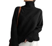 QKCQQTS Pull à col roulé en Cachemire pour Femme, Nouveau Style 2024, Couleur Unie, Automne et Hiver, Pull extérieur Ample et épais (Black,S)