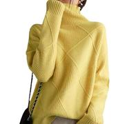 QKCQQTS Pull à col roulé en Cachemire pour Femme, Nouveau Style 2024, Couleur Unie, Automne et Hiver, Pull extérieur Ample et épais (Yellow,M)