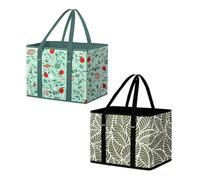 QKCQQTS Sacs d'épicerie réutilisables, sacs de courses pliables, grand sac fourre-tout pliable avec longues poignées et fond rigide. (2pcs-e)
