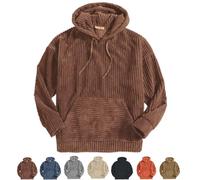 QKCQQTS Sweat à Capuche en Velours côtelé pour Homme, Sweat-Shirt à Capuche Vintage avec Cordon de Serrage, Pull à Capuche Vintage en Velours côtelé (Dark Brown,2XL)
