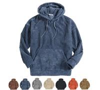 QKCQQTS Sweat à Capuche en Velours côtelé pour Homme, Sweat-Shirt à Capuche Vintage avec Cordon de Serrage, Pull à Capuche Vintage en Velours côtelé (Blue,L)