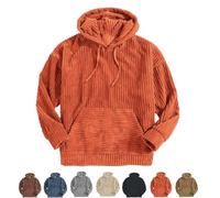 QKCQQTS Sweat à Capuche en Velours côtelé pour Homme, Sweat-Shirt à Capuche Vintage avec Cordon de Serrage, Pull à Capuche Vintage en Velours côtelé (Orange,M)